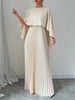 Elegant Crew Neck Pleated Long Dress Women Casual Solid Loose Cloak Sleeve Ruffle Maxi Dresses For Women Spring Autumn Vestidos