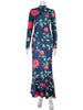 Flower Prints O Neck Women Dresses Sheath Elegant Evening Party Outfits Female Bodycon Long Sleeve Robes