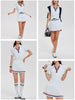 Women 2 Pieces Athletic Skirt Set Outfits V Neck Polo Shirts High Waisted Pleated Tennis Skirts Golf Pickball Dress