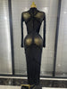 Sparkly Crystal Women Long Sleeve Sexy Mesh See Through Bodycon Long Dress Bar Singer Celebrate Performance Costumes Stage Wear
