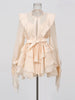Sexy O Neck Long Sleeve Ruffles Folds A-line Dress Women Hollow Out Lace Up High Waist Mini Dresses Evening Party Cocktail