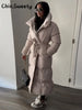 Warm Women's Puffy Quilted Hooded Long Cotton Coat Loose Solid Stand Collar Lace Up Zipper Overcoats Winter Lady Outwear
