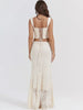 Elegant Women 2 Piece Dress Set Maxi Wedding Guest Dress Lace Up Crop Top and Maxi Skirt Set Formal Event Dress