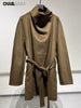 Women's Wool Blend Coat High Neck Belted Wrap Jacket Elegant Long Sleeve Warm Outerwear for Autumn Winter