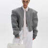 Double Zip Rib Collar Women Cropped Jacket Long Sleeve Side Pockets Loose Oversized Solid Autumn Coats Daily Chic Jackets