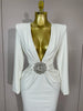 Shiny Diamond Sexy Deep V Neck Long Sleeves Maxi Dresses Women Runway Party Wear Elegant Evening Birthday Party Dress