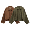 Casual Soft Martini Green Bomber Jackets Women Long Lantern Sleeve Oversized Autumn Winter Coats Outwears