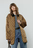 Women Cotton Jacket Winter Retro Diamond Grid Workwear Large Pocket Mid Length Jacket Brown