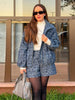 Vintage Print Zip Up Jacket 2 Piece Set Stand Collar Loose Coat High Waist Casual Shorts Women Autumn Retro Suit