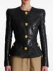 High Street Designer Jacket Women's Slim Fitting Snail Button Artificial Leather Blazer