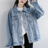 Vintage Women Jacket Autumn Winter Oversize Denim Jackets Washed Blue Jeans Coat Turn-down Collar Outwear Bomber Jacket
