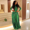 Women's Retro Print Turtleneck Long Sleeve Waistband Pleated Big A-Line Long Dress