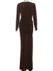 Folds Maxi Dress Women o-Neck Full Sleeve Solid Banquet Elegant Vacation Autumn Skinny Casual Simple Vestidos