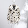 Elegant Dot Shirt Skirts Suit Women Long Puff Sleeve Button V-neck Jacket Mini Skirt Spring Chic 2 Pieces Set Lady