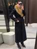 Elegant Faux Fur Wool Long Coat Women Solid Full Sleeve Lapel Patchwork Waist-closed Slim Coats Female Winter Outwear