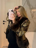 Women Vintage Floral Print Plush Cuffs Fur Collar Coat Waist Cinching Short Women's Jacket Autumn Winter Banquet Outfit