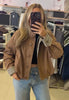 Brown Stand Collar Short Jacket Classic Plaid Contrast Cuff Oversized Casual Coat Autumn Lady Daily Street Outerwear