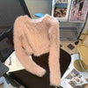 Zip Up Crop Cardigan for Women Long Sleeve Fuzzy Knit Crop Sweater Jacket Shrunken Cardigan Y2K Acubi Outfit
