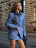 Elegant Women's Shoulder Pads Blazer Skirt Sets Slim Lapel Full Sleeve Waist Cinched Coats Mini Skirts Autumn Lady Outfits