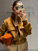 Vintage Faux Suede Jackets Women's Slim Full Sleeves Zipper Stand Collar Cropped Coats Ladies Autumn Solid Streetwear