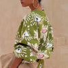 Vintage Geometric Print Sweater Cardigan Woman Elegant Single Breasted V Neck Jacket Autumn Long Sleeve Loose Knitwear Top Mujer