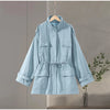 Drawstring Waist Button Women Cargo Jacket Long Sleeve Pockets Spring Casual Female Coat Street Commute Lady Outwear Tops