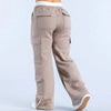 Women Low Waist Belted Straight Leg Wide Leg Trousers Solid Color Casual Joggers Multiple Pockets American Work Pants