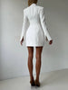 Office Elegant Dress Women Autumn Single Breasted Stand Collar Simple Solid Street Commute Skinny Suit Bodycon