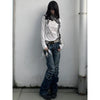 Washed Distressed Micro-flared Jeans for Women Stylish High Street Straight Jeans Harajuku Style Hip Hop Y2k Blue Trousers