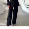 Chic Feather Blazer Pants Set Women Lapel Shoulder Pads Full Sleeve Jacket Pocket Straight Pant Spring Autumn Lady Suit
