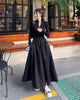 Black Long Dresses for Women Korean Simple High Waist Zipper-Up Turtleneck A-Line Dress Ladies French Style High Street Vestidos