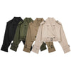 Women Belt Cropped Trench Spring Jacket Vintage Streetwear Double Breasted Long Sleeve Top Female Coat Outfits
