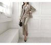 Office Lady Three -piece Set For Women V-neck Single Breasted Solid Color Tops With Ankle-length Pants 2Z2093