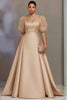 Women's Plus Size Dress Satin Ball Gown High Neck Sheer Puff Sleeve A-Line Formal Evening Dress with Train for Prom & Banquet