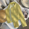 Tweed Short Jacket Women's Woolen Coat Spring Autumn O-neck Single-breasted Yellow Outerwear Streetwear Casual Tops
