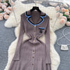 Autumn Winter Wear Dress Women Polo Single Breasted Pocket Design Bodycon Knitting Temperament Sweater Long Dresses