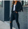 Womens Vintage Lapel Long Sleeve FringeCropped Hippie Motor Biker Cardigan OutwearsFaux Suede Tassel Jacket