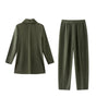 Simple Women's Two Piece Set Dragon Scale Long Sleeve Notched Pleated Blazer And Elastic Waist Straight Pants 2DB4432