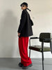 Contrast Color Ribbon Blazer Women's Notched Collar Loose Single Button Long Sleeves Split Suit Jacket