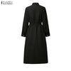 Autumn Elegant Lapel Neck Long Sleeve Shirt Dress Women Dresses Stylish Solid OL Work Dresses Buttons Midi Up Robe