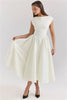 Women Circle Cut Out Back Dress Wide Shoulders and Fitted Waist Prom Dress Fluffy Hem Midi Wedding Party Dresses