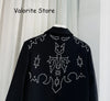 Woman Black Strass Rhinestone Decoration Long Sleeved Blazer Single Breasted Two Buttons Suit Tops 2025FW