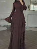 European and American Women's Elegant Casual High-Waisted Solid-Colour Bell-Sleeve Dress Long Dress with Long Sleeves