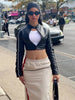 Gothic Punk Crop Jacket Women Zip Button Stripe PU Wild Turtleneck Sexy Hottie Street Midnight Clubwear Coat