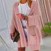 Knitted Long Cardigan for Women Autumn Casual Loose V-Neck Sweater Coats Ladies Elegant Solid Jumper with Pocket Suit Jackets