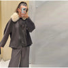 Autumn Winter Fur Lapel Woolen Jacket For Women Brown Elegant Long Sleeve Single Breasted Coats Lady Chic Street Outerwear