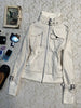 White Stand Collar Moto&Biker Coat Women American Vintage Long Sleeve Zipper Tops Mujer Spring Autumn Jackets