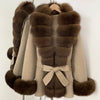 Real Fur Wool Jacket Reality Fur Jacket Women Natural Fox Fur Cuffs Winter Clothing Female Elegant with Belt Woolen Coat