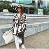 Women's Brown White Zebra Print Lapel Blazer Vintage Wide Stripe Thick Velvet Loose Suit Jacket Autumn High Street Outwear