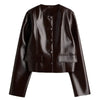 Vintage Women Leather Sets Lapel Single Breasted Jacket Slim Fit Mini Skirt Retro Fashin Female Suit Lady Jacket Skirt Sets